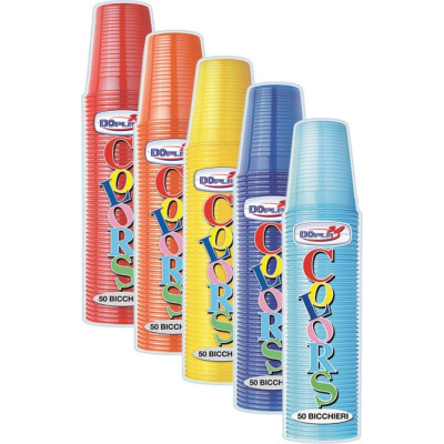 BICCHIERI PLASTICA COLORATI (50 PEZZI