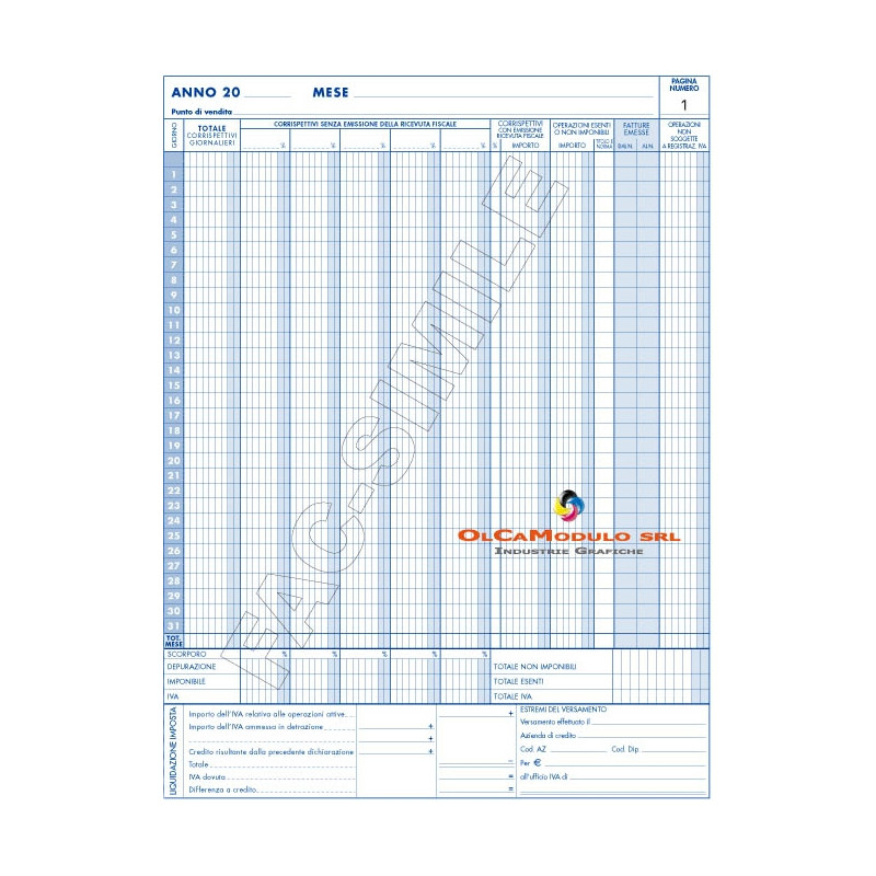 modulistica fiscale registro dei corrispettivi giornalieri 12 mesi