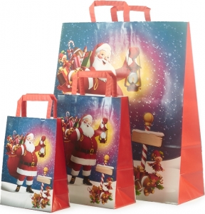 Sacchetti in Carta con Maniglia Piatta Babbo Natale - vendita online all'ingrosso