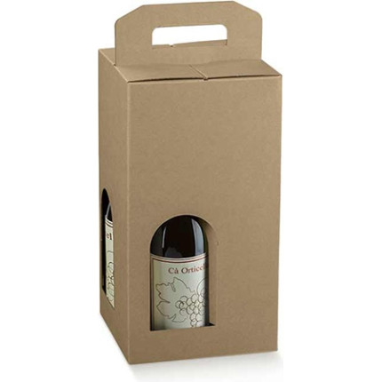 Scatole per quattro bottiglie con maniglia avana