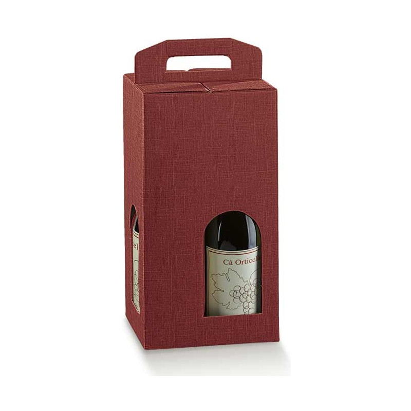 Scatole per quattro bottiglie con maniglia bordeaux