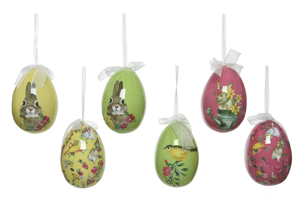 COM-FOUR® 24x Uova di Pasqua Dipinte a Mano da Appendere - Decorazioni Pasquali con bellissimi motivi - Dimensioni: 6 cm [La selezione varia] (Mix Punti/Fiori - 01