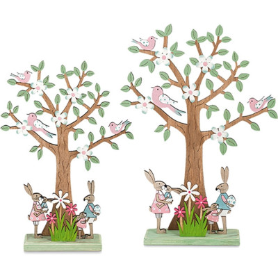 ALBERO FIORITO CON CONIGLIETTI E UCCELLINI