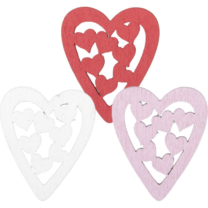 CUORI DA 3CM TRAFORATI IN LEGNO (24 PEZZI) CUORI DA 3CM TRAFORATI IN LEGNO (24 PEZZI)