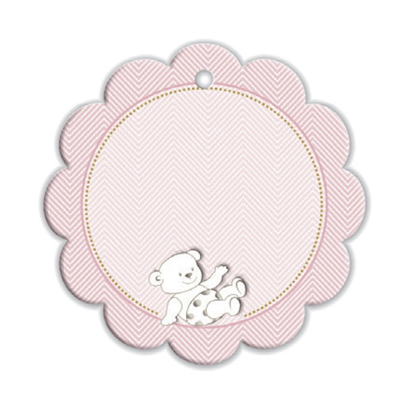 Foglio da 15 tag nascita orsetto rosa