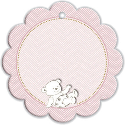 Foglio da 15 tag nascita orsetto rosa Foglio da 15 tag nascita orsetto rosa