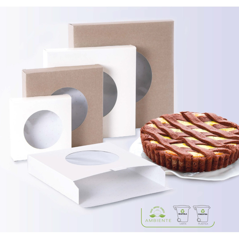 Scatola Porta Crostata in cartoncino con finestra in pvc trasparente personalizzabile e sostenibile ingrosso online