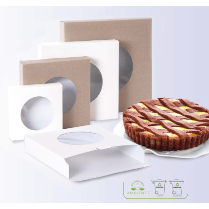Scatola Porta Crostata in cartoncino con finestra in pvc trasparente personalizzabile e sostenibile ingrosso online Scatola Porta Crostata in cartoncino con finestra in pvc trasparente personalizzabile e sostenibile ingrosso online
