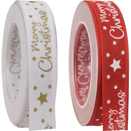 Nastro in tessuto Merry Christmas, disponibile in rosso e bianco-Vendita all'ingrosso online