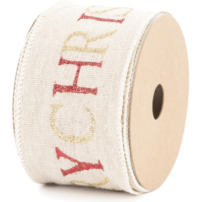 Nastro in cotone con stampa scritta Merry Christmas, disponibile in rosso e avorio. Vendita all'ingrosso e online 2