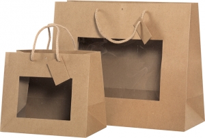 Shopper in carta kraft con finestra e cordino in cotone - Vendita online all'ingrosso b2b