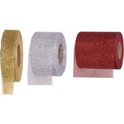 Nastro rete glitter- Disponibile nei colori rosso, oro e argento. vendita all'ingrosso e online