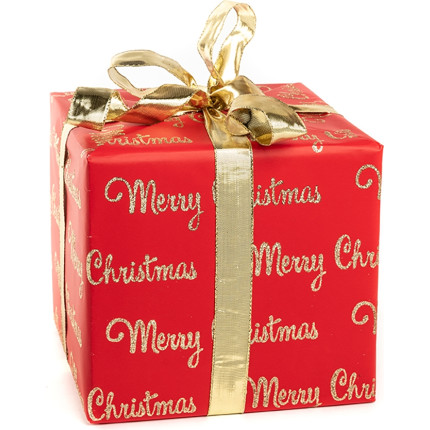 Carta da regalo glitterata rossa con stampa scritte color oro in confezione da 10 pezzi.
