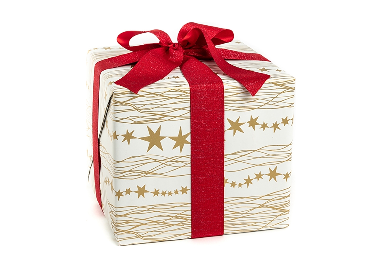 Carta da regalo eco bianca con stampa stelle oro in confezione da 25 fogli