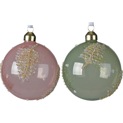 Sfera in vetro con decoro foglie (3 pezzi)