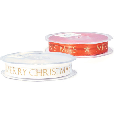 Nastro doppio raso con stampa Merry Christmas color oro