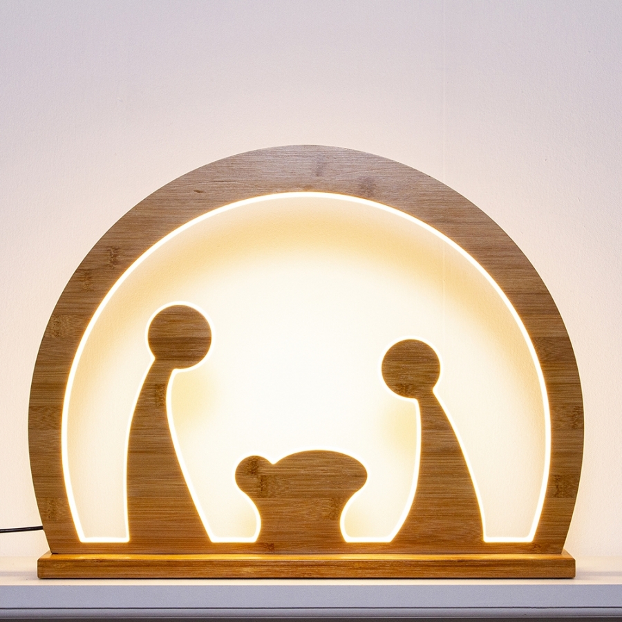 Natività led con grotta in legno