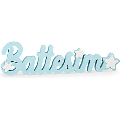 Scritta decorativa battesimo in legno azzurra