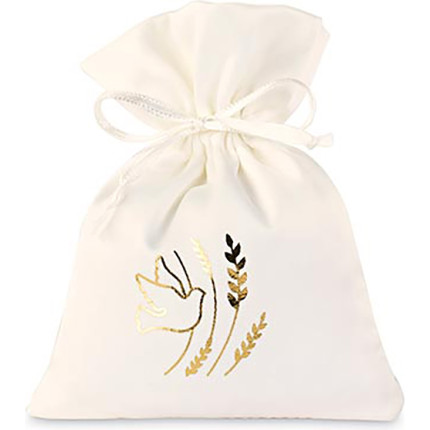 Sacchetto in raso con stampa colomba in oro (12 pezzi)
