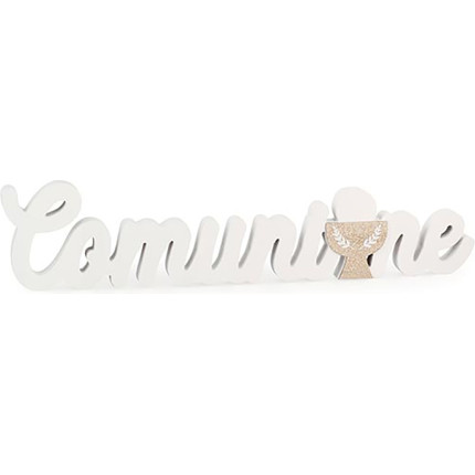 Scritta  comunione in legno bianco 55cm