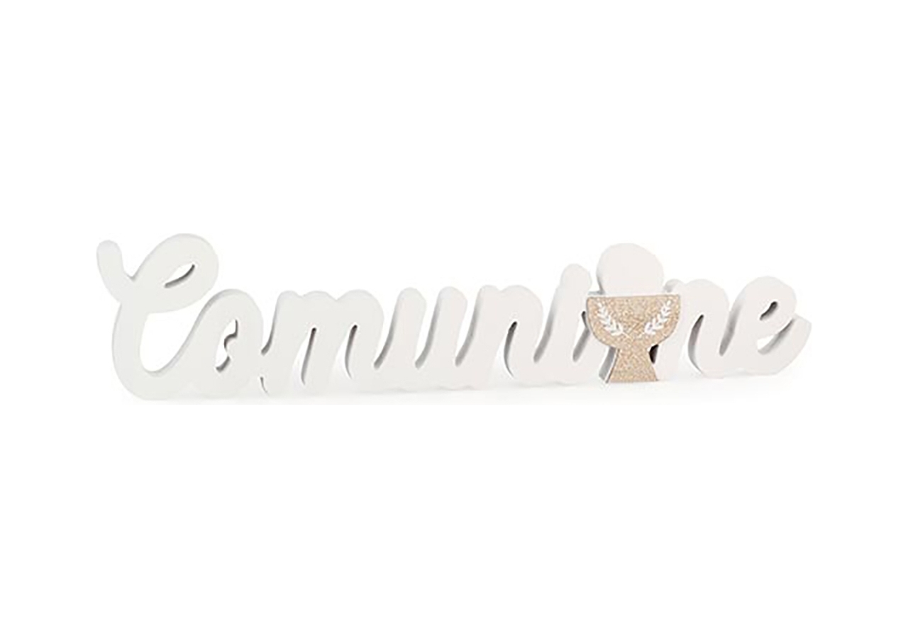 Scritta  comunione in legno bianco 55cm