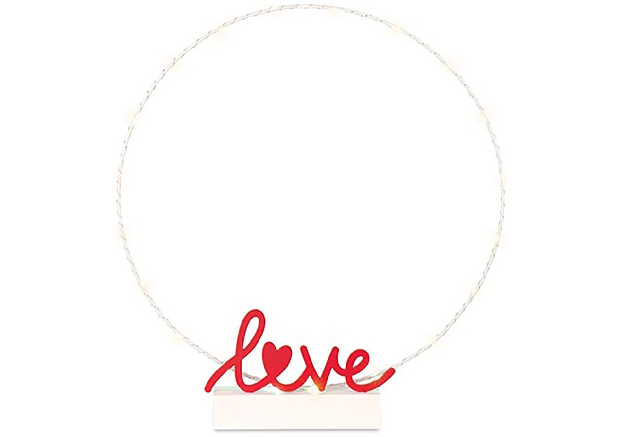 Cerchio bianco con scritta love rosso e led 50