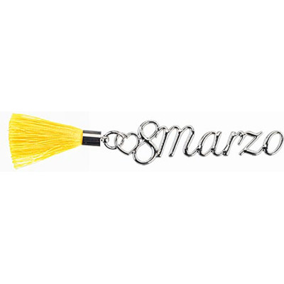 Decoro scritta 8 marzo con nappina gialla (12 pezzi)