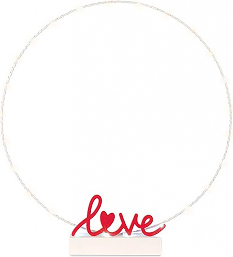 Cerchio bianco con scritta love rosso e led 61cm