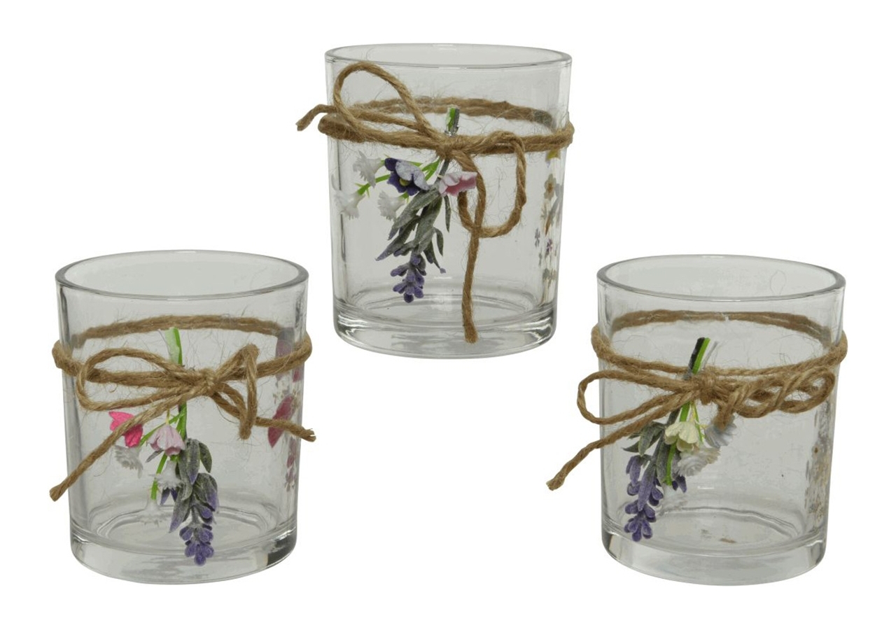 Porta tealight in vetro con fiorellini