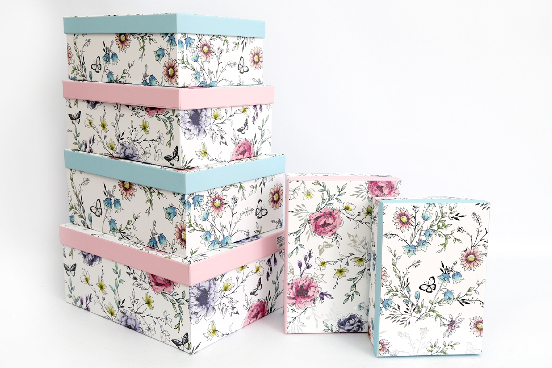 scatole colorate con fantasia fiori