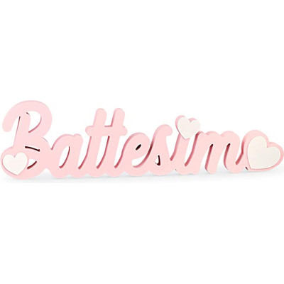 Scritta decorativo battesimo in legno rosa