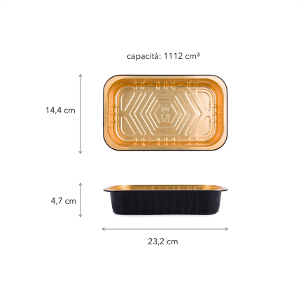 Vaschette in Alluminio Laccato Nero Oro - Incartare Ingrosso Online b2b  2 porzioni Vaschette in Alluminio Laccato Nero Oro - Incartare Ingrosso Online b2b  2 porzioni