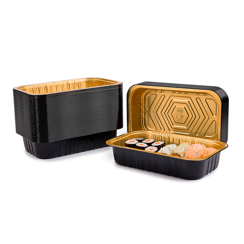 Vaschette in Alluminio Laccato Nero Oro - Incartare Ingrosso Online b2b 232x144x47mm