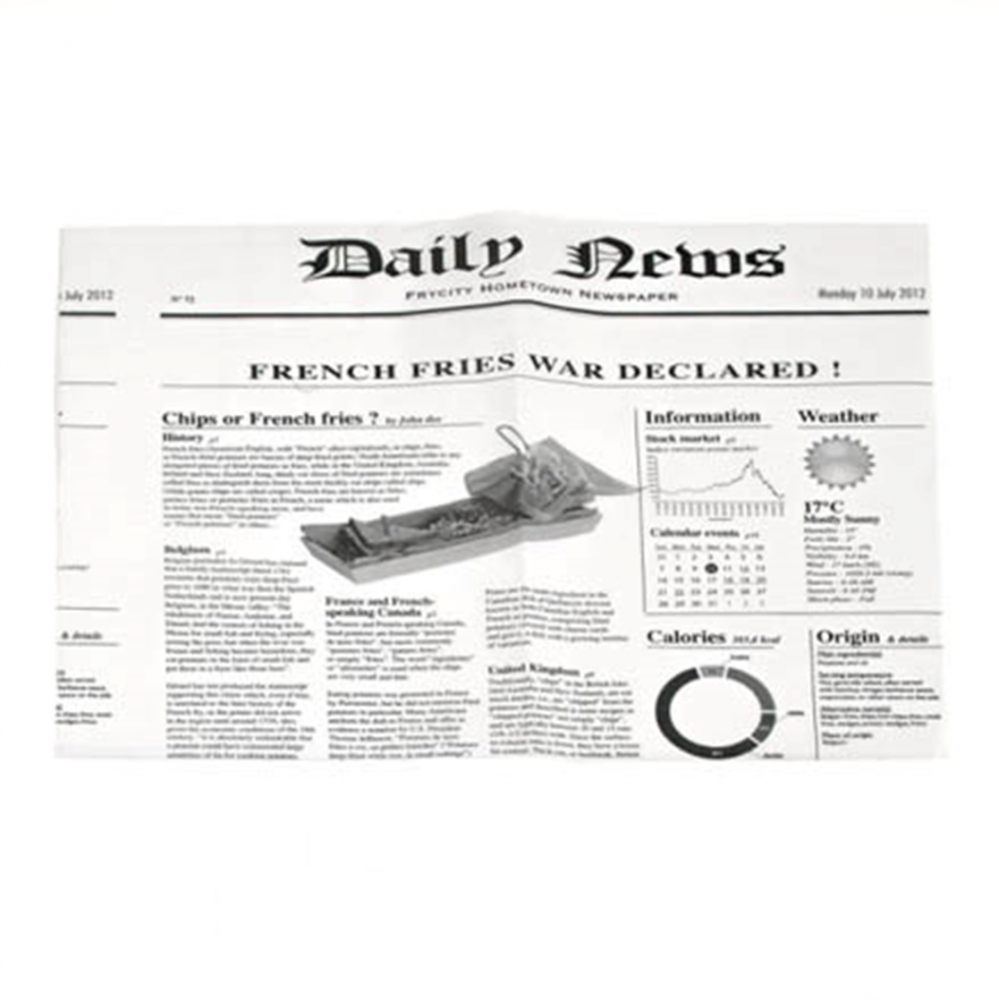 Fogli di Carta Alimentare per Fritti Fantasia Giornale per take away, fast food e delivery - Incartare ingrosso online BIANCA