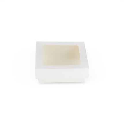 Scatole Kray in cartoncino bianco con coperchio a finestra trasparente per sushi e biscotti ingrosso online b2b gruppo 115x115