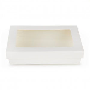 Scatole Kray in cartoncino bianco con coperchio a finestra trasparente per sushi e biscotti ingrosso online b2b gruppo 225x155