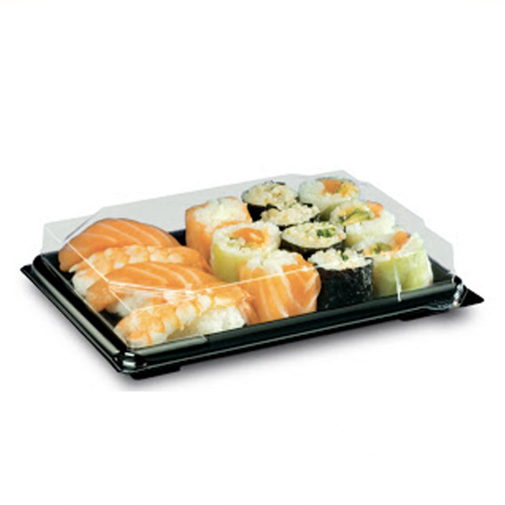 Cabilock 100 Pezzi di Vassoi per Sushi con Coperchi di per Sushi Scatola di Imballaggio per Torta Porta Contenitore Sushi Porta Fuori Supporto per Sushi Cupcake alla 