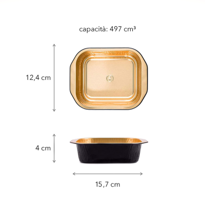 Vaschette in Alluminio Laccato Nero Oro - Incartare Ingrosso Online b2b 157X124X40 2