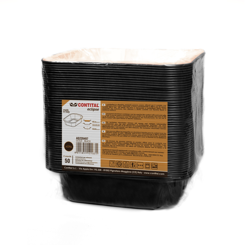 Vaschette in Alluminio Laccato Nero Oro - Incartare Ingrosso Online b2b 157X124