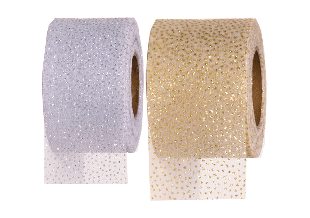 Nastro in tulle glitter puntinato- Disponibili in avorio e bianco. vendita all'ingrosso e on-line