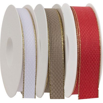 Nastro in tela con bordo oro. Disponibili in bianco, rosso e tortora. Vendita all'ingrosso online