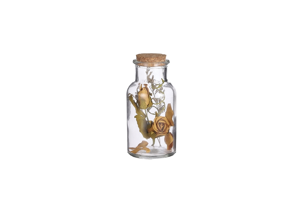 Bottiglietta in vetro con fiori secchi gialli 14cm