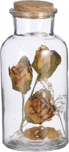 Bottiglietta in vetro con fiori secchi gialli 17cm