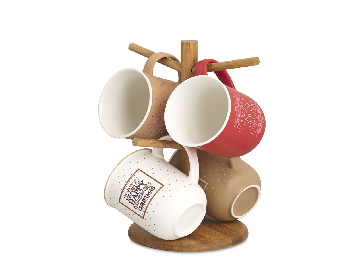 Supporto in legno con 4 mug