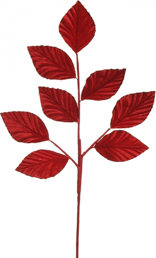 Ramo di foglie di rosa in velluto rosso