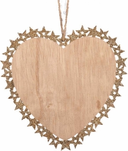Pendente cuore legno con bordo oro 12cm (8 pezzi)