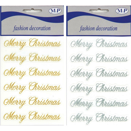 Sticker con scritta Merry Christmas brillantinata (6 pezzi)