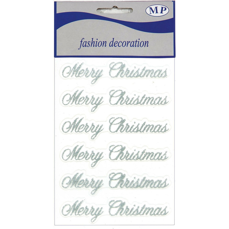 Sticker con scritta Merry Christmas brillantinata argento (6 pezzi)
