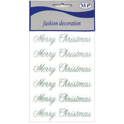 Sticker con scritta Merry Christmas brillantinata argento (6 pezzi)