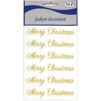 Sticker con scritta Merry Christmas brillantinata oro (6 pezzi)